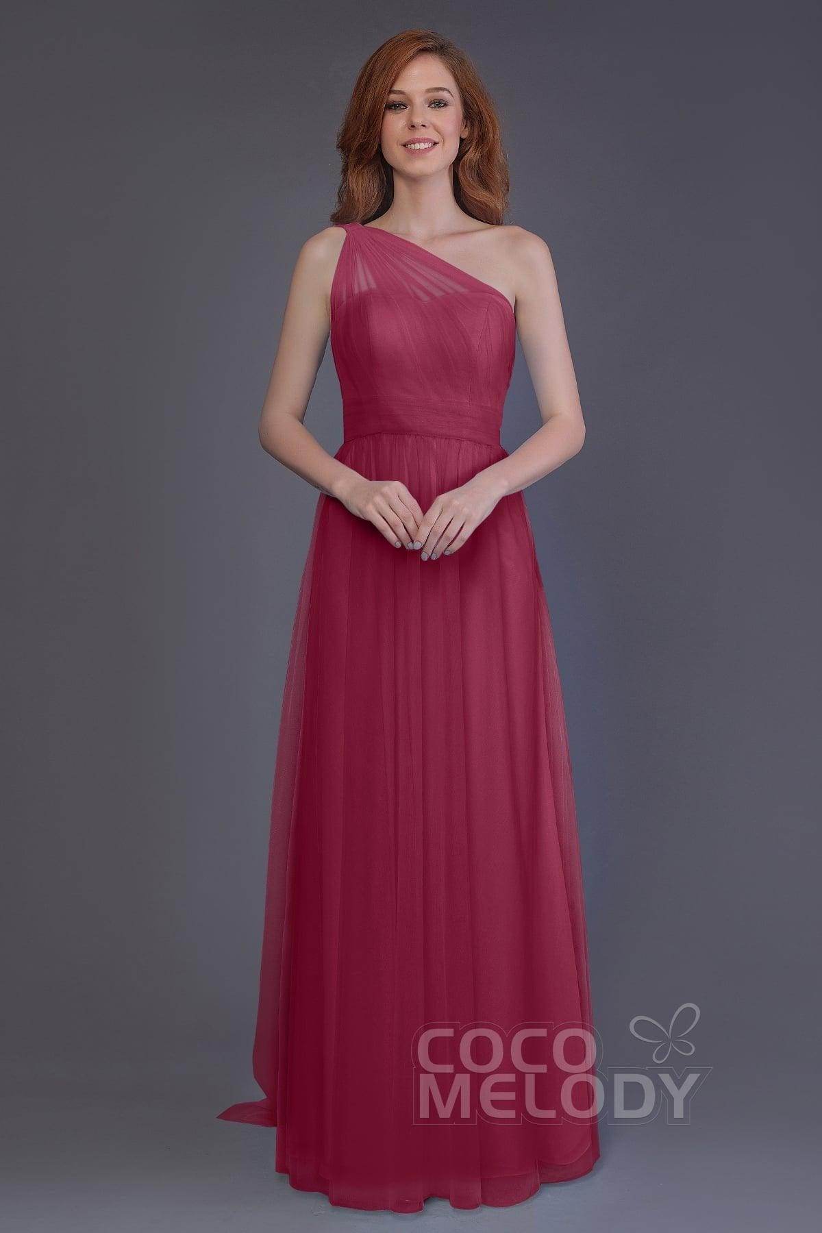 Sheath-Column Floor Length Tulle Bridesmaid Dress PR3556 - COCOMELODY